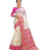 White Woven Banarasi And Jacquard Saree With Blouse