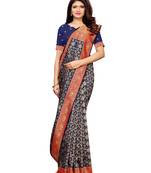 Navy Blue Woven Poly Silk Saree With Blouse