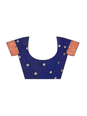 Navy Blue Woven Poly Silk Saree With Blouse 5