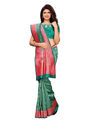 Turquoise Woven Poly Silk Saree With Blouse 1