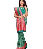 Turquoise Woven Poly Silk Saree With Blouse