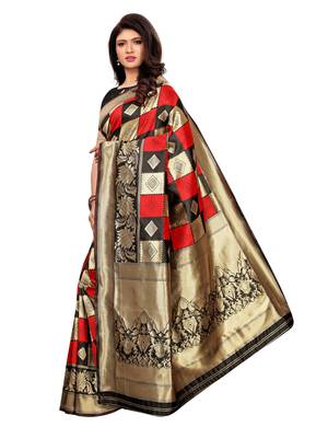 Black Woven art silk  Saree With Blouse 3