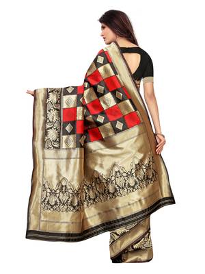 Black Woven art silk  Saree With Blouse 4