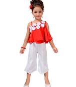 Red Printed Pure Georgette Kids Top & Bottom Set'S