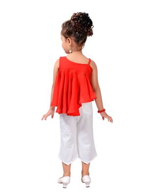 Red Printed Pure Georgette Kids Top & Bottom Set'S 2