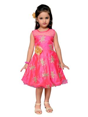 Pink Plain Silk Kids-Girl-Frock 1