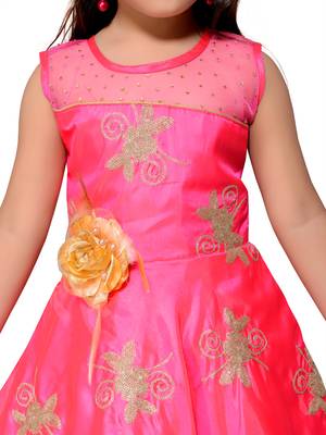 Pink Plain Silk Kids-Girl-Frock 2