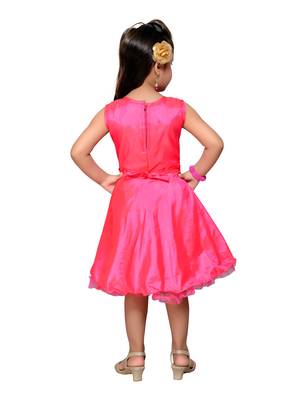 Pink Plain Silk Kids-Girl-Frock 3