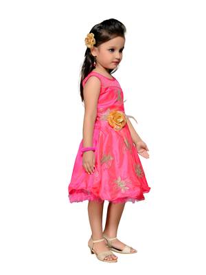 Pink Plain Silk Kids-Girl-Frock 4
