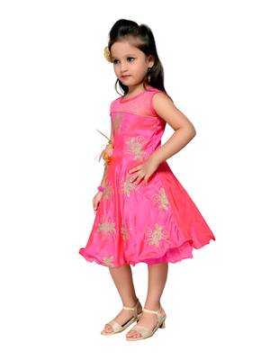 Pink Plain Silk Kids-Girl-Frock 5