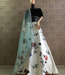 White Printed Satin Semi Stitched Lehenga