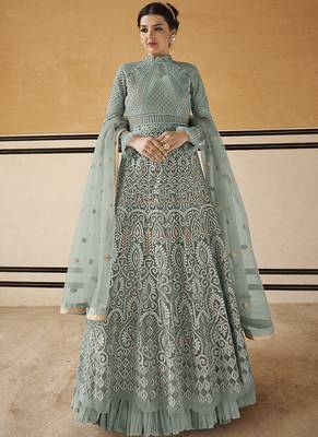Sky-Blue Resham Embroidery Net Salwar 1