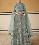 Sky-Blue Resham Embroidery Net Salwar