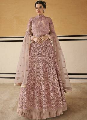 Pink Resham Embroidery Net Salwar 1