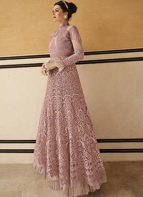 Pink Resham Embroidery Net Salwar 2
