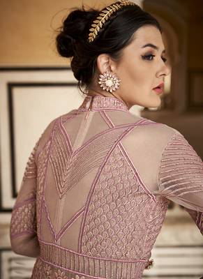 Pink Resham Embroidery Net Salwar 3