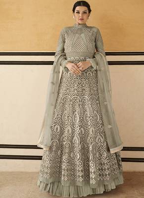 Light-Grey Resham Embroidery Net Salwar 1