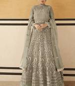 Light-Grey Resham Embroidery Net Salwar