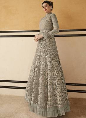 Light-Grey Resham Embroidery Net Salwar 2