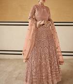 Peach Resham Embroidery Net Salwar