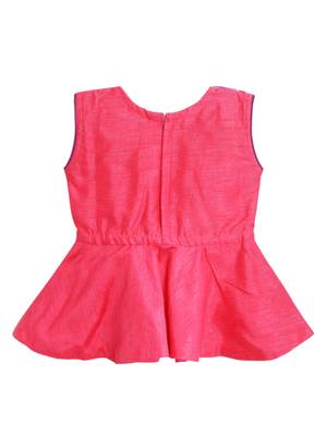 Pink Printed Art Silk Peplum Top With Dhoti For Girls 2