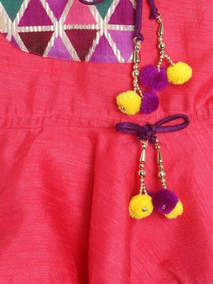 Pink Printed Art Silk Peplum Top With Dhoti For Girls 3