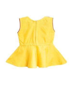 Yellow Printed Art Silk Peplum Top With Dhoti For Girls 2