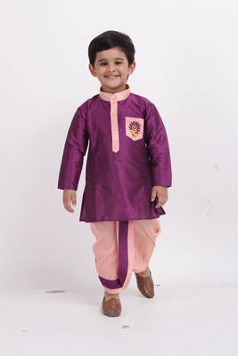 Purple Plain Dupion Boys Dhoti Kurta 1
