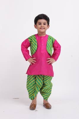 Pink Plain Dupion Boys Dhoti Kurta 1