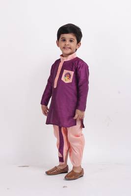Purple Plain Dupion Boys Dhoti Kurta 2