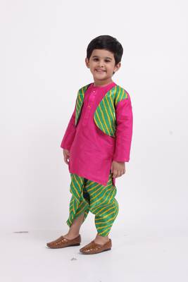 Pink Plain Dupion Boys Dhoti Kurta 2