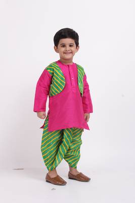 Pink Plain Dupion Boys Dhoti Kurta 3