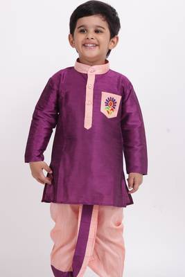Purple Plain Dupion Boys Dhoti Kurta 5