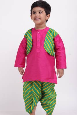 Pink Plain Dupion Boys Dhoti Kurta 4