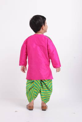 Pink Plain Dupion Boys Dhoti Kurta 5