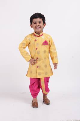 Yellow Woven Brocade Boys Dhoti Kurta 2