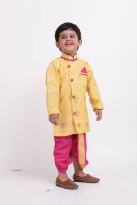 Yellow Woven Brocade Boys Dhoti Kurta 3