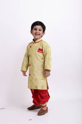 Green Woven Brocade Boys Dhoti Kurta 2