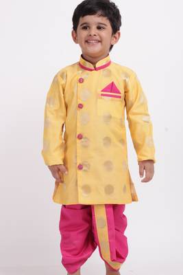 Yellow Woven Brocade Boys Dhoti Kurta 4