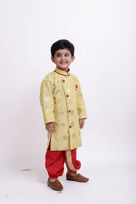 Green Woven Brocade Boys Dhoti Kurta 3