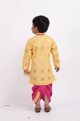 Yellow Woven Brocade Boys Dhoti Kurta 5