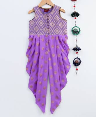 Purple printed brocade kids-tops 1