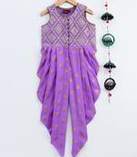 Purple printed brocade kids-tops