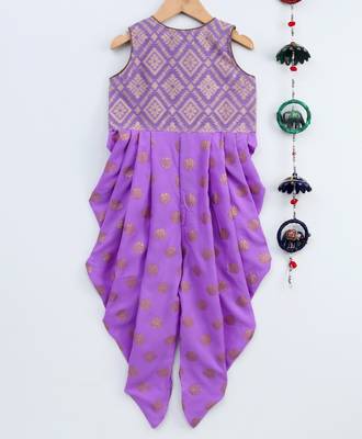 Purple printed brocade kids-tops 2