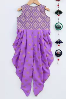 Purple printed brocade kids-tops