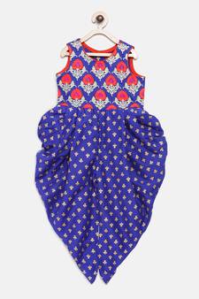 Blue printed polyester kids-tops