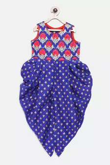Blue printed polyester kids-tops