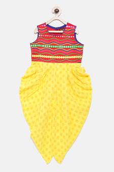 Yellow printed polyester kids-tops