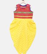 Yellow printed polyester kids-tops