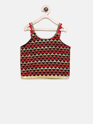 Red printed polyester top with dhoti for girls 2